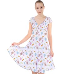 Easter Bunny Pattern Hare Easter Bunny Easter Egg Cap Sleeve Front Wrap Midi Dress by Ravend