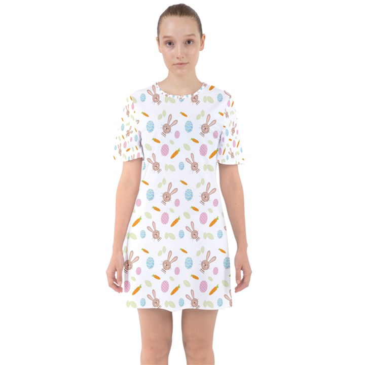 Easter Bunny Pattern Hare Easter Bunny Easter Egg Sixties Short Sleeve Mini Dress