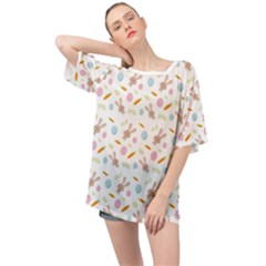 Easter Bunny Pattern Hare Easter Bunny Easter Egg Oversized Chiffon Top by Ravend