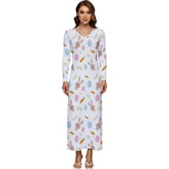 Easter Bunny Pattern Hare Easter Bunny Easter Egg Long Sleeve Longline Maxi Dress by Ravend