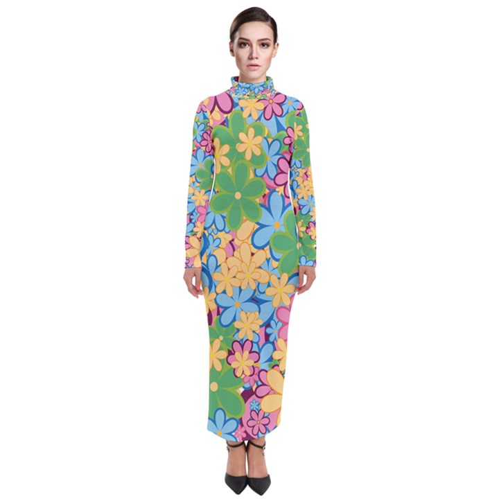 Flower Spring Background Blossom Bloom Nature Turtleneck Maxi Dress