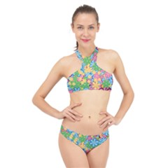 Flower Spring Background Blossom Bloom Nature High Neck Bikini Set by Ravend