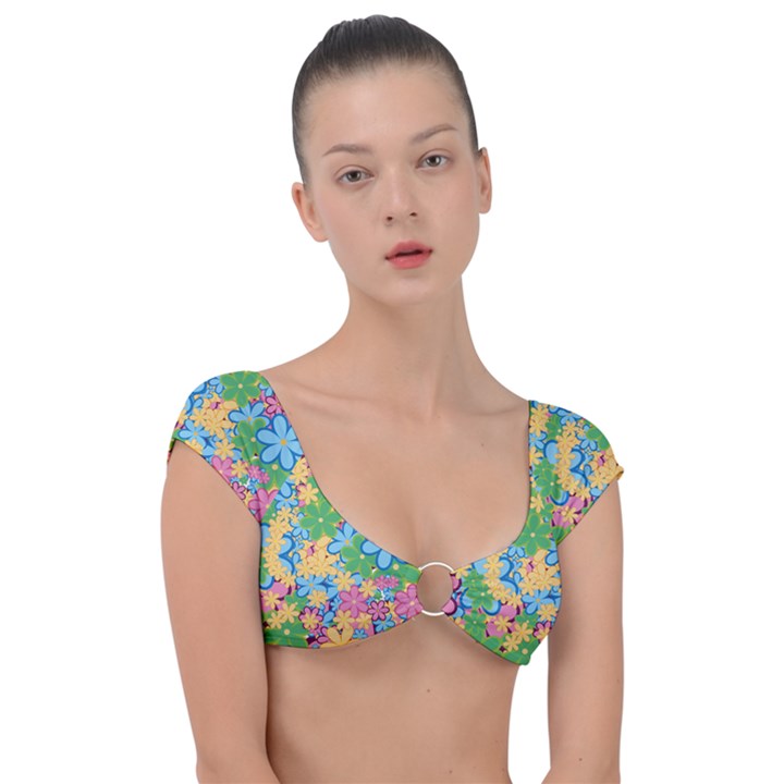 Flower Spring Background Blossom Bloom Nature Cap Sleeve Ring Bikini Top