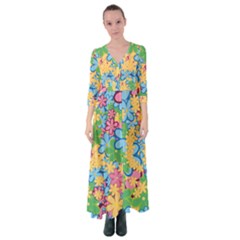 Flower Spring Background Blossom Bloom Nature Button Up Maxi Dress by Ravend