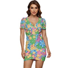 Flower Spring Background Blossom Bloom Nature Low Cut Cap Sleeve Mini Dress by Ravend