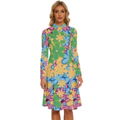 Flower Spring Background Blossom Bloom Nature Long Sleeve Shirt Collar A-line Dress by Ravend