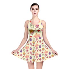 Happy Birthday Cupcake Pattern Lollipop Flat Design Reversible Skater Dress by Ravend