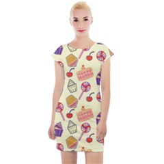 Happy Birthday Cupcake Pattern Lollipop Flat Design Cap Sleeve Bodycon Dress by Ravend