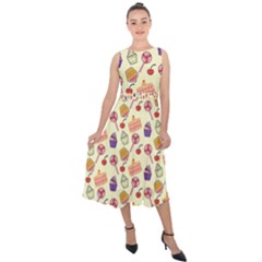 Happy Birthday Cupcake Pattern Lollipop Flat Design Midi Tie-back Chiffon Dress by Ravend