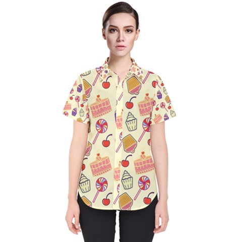 Happy Birthday Cupcake Pattern Lollipop Flat Design Women s Short Sleeve Shirt by Ravend