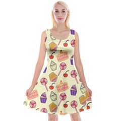 Happy Birthday Cupcake Pattern Lollipop Flat Design Reversible Velvet Sleeveless Dress by Ravend