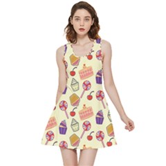 Happy Birthday Cupcake Pattern Lollipop Flat Design Inside Out Reversible Sleeveless Dress by Ravend