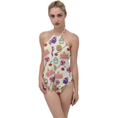 Happy Birthday Cupcake Pattern Lollipop Flat Design Go With The Flow One Piece Swimsuit by Ravend