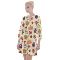 Happy Birthday Cupcake Pattern Lollipop Flat Design Open Neck Shift Dress by Ravend