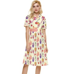 Happy Birthday Cupcake Pattern Lollipop Flat Design Button Top Knee Length Dress by Ravend