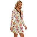 Happy Birthday Cupcake Pattern Lollipop Flat Design Long Sleeve Deep V Mini Dress  View3