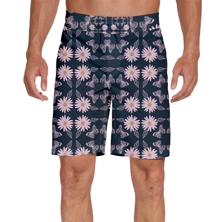 Flowers Daisies Spring Summer Bloom Botanical Men s Beach Shorts