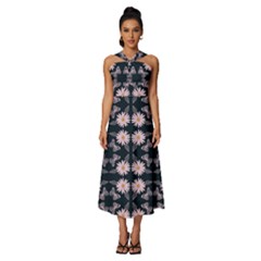 Flowers Daisies Spring Summer Bloom Botanical Sleeveless Cross Front Cocktail Midi Chiffon Dress