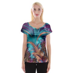 Feather Fractal Artistic Design Conceptual Cap Sleeve Top by Ravend