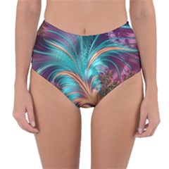 Feather Fractal Artistic Design Conceptual Reversible High-waist Bikini Bottoms by Ravend