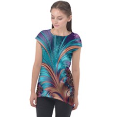 Feather Fractal Artistic Design Conceptual Cap Sleeve High Low Top by Ravend