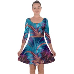 Feather Fractal Artistic Design Conceptual Quarter Sleeve Skater Dress by Ravend