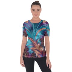 Feather Fractal Artistic Design Conceptual Shoulder Cut Out Short Sleeve Top by Ravend