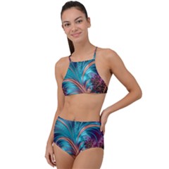 Feather Fractal Artistic Design Conceptual High Waist Tankini Set by Ravend