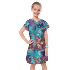 Feather Fractal Artistic Design Conceptual Kids  Drop Waist Dress by Ravend