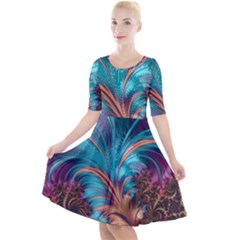 Feather Fractal Artistic Design Conceptual Quarter Sleeve A-line Dress by Ravend