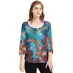 Feather Fractal Artistic Design Conceptual Chiffon Quarter Sleeve Blouse by Ravend