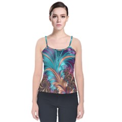 Feather Fractal Artistic Design Conceptual Velvet Spaghetti Strap Top by Ravend