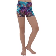 Feather Fractal Artistic Design Conceptual Kids  Lightweight Velour Yoga Shorts by Ravend