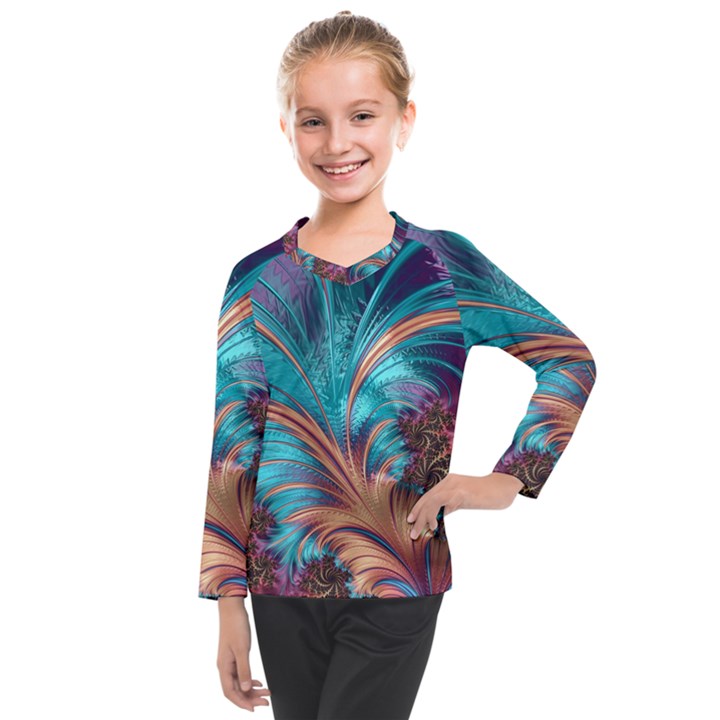 Feather Fractal Artistic Design Conceptual Kids  Long Mesh Tee