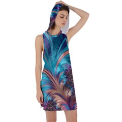 Feather Fractal Artistic Design Conceptual Racer Back Hoodie Dress by Ravend