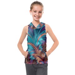 Feather Fractal Artistic Design Conceptual Kids  Sleeveless Hoodie by Ravend