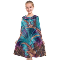 Feather Fractal Artistic Design Conceptual Kids  Midi Sailor Dress by Ravend