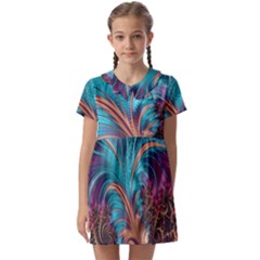 Feather Fractal Artistic Design Conceptual Kids  Asymmetric Collar Dress by Ravend