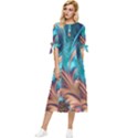 Feather Fractal Artistic Design Conceptual Bow Sleeve Chiffon Midi Dress View1