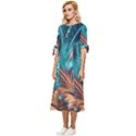 Feather Fractal Artistic Design Conceptual Bow Sleeve Chiffon Midi Dress View2