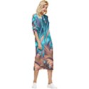 Feather Fractal Artistic Design Conceptual Bow Sleeve Chiffon Midi Dress View3