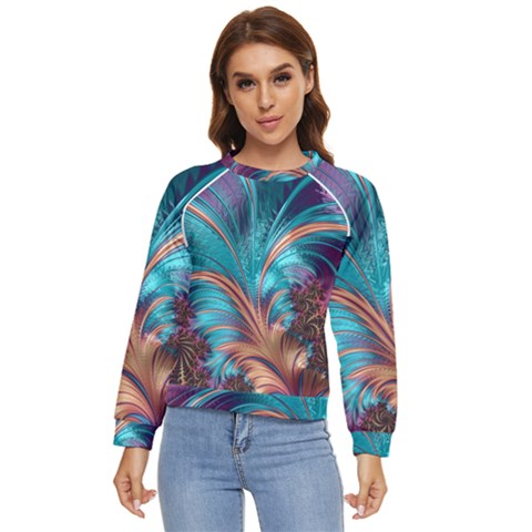 Feather Fractal Artistic Design Conceptual Women s Long Sleeve Raglan Tee by Ravend