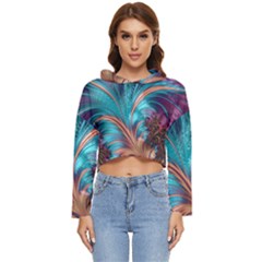 Feather Fractal Artistic Design Conceptual Women s Lightweight Cropped Hoodie by Ravend