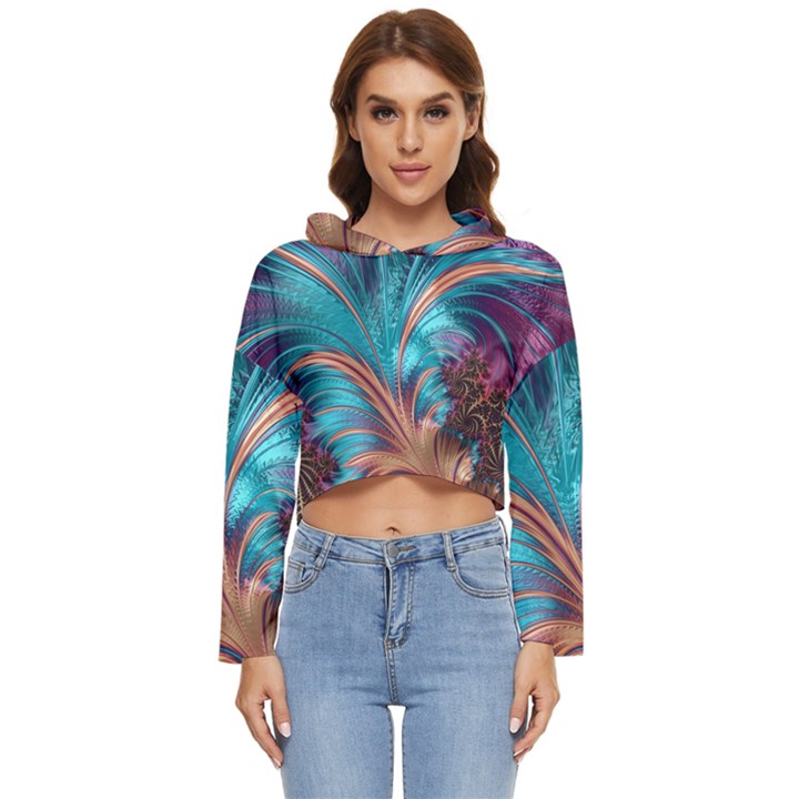 Feather Fractal Artistic Design Conceptual Women s Lightweight Cropped Hoodie