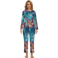 Feather Fractal Artistic Design Conceptual Womens  Long Sleeve Lightweight Pajamas Set by Ravend