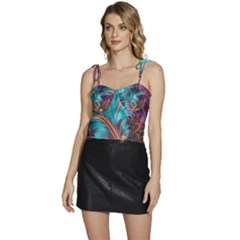 Feather Fractal Artistic Design Conceptual Flowy Camisole Tie Up Top by Ravend