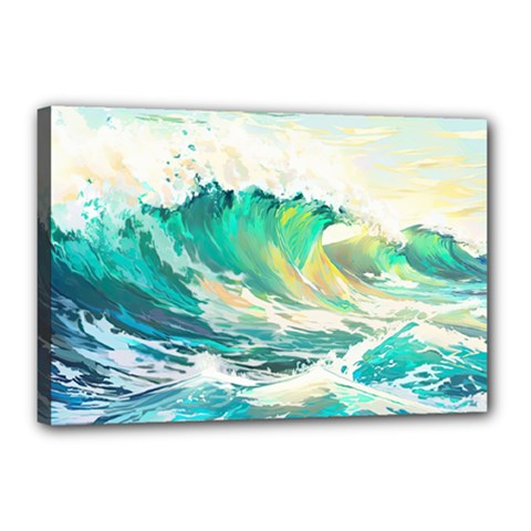 Ai Generated Waves Ocean Sea Tsunami Nautical Art Canvas 18  X 12  (stretched) by Ravend