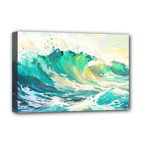 Ai Generated Waves Ocean Sea Tsunami Nautical Art Deluxe Canvas 18  X 12  (stretched) by Ravend