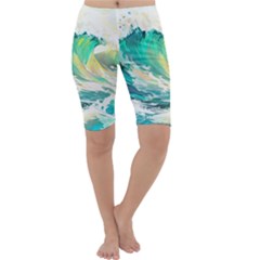 Ai Generated Waves Ocean Sea Tsunami Nautical Art Cropped Leggings  by Ravend