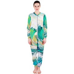 Ai Generated Waves Ocean Sea Tsunami Nautical Art Onepiece Jumpsuit (ladies) by Ravend